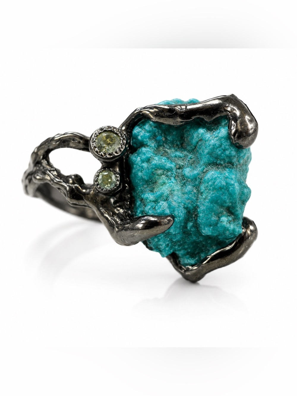 Turquoise black silver modern unique ring 925 - Picture 13 of 17